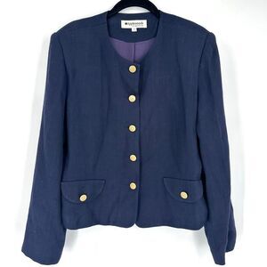 Appleseed’s Vintage Navy Blue Knit Rayon Jacket / Large 90s Gold Buttons‎ Office